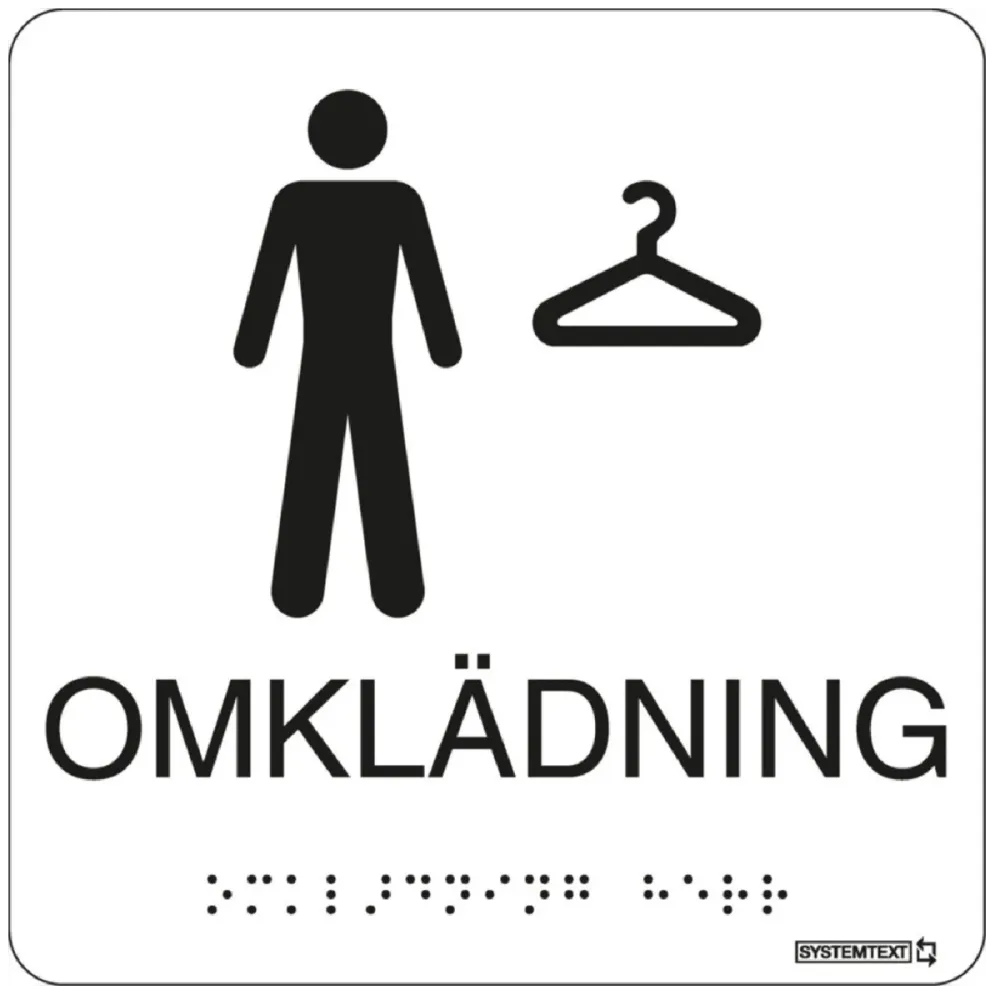 Taktil skylt "Omklädning Herr" Vit