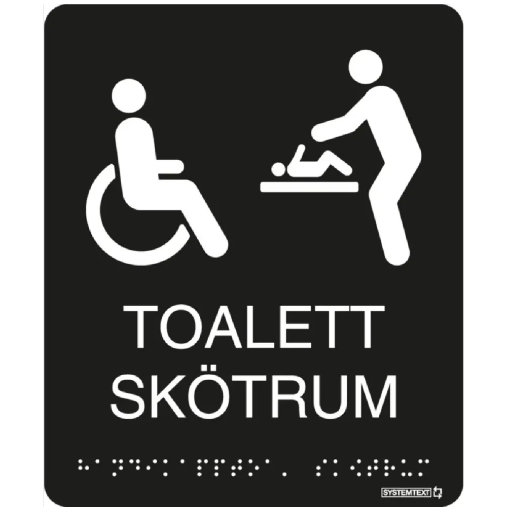 Taktil skylt "Skötrum/handikapptoalett" Svart