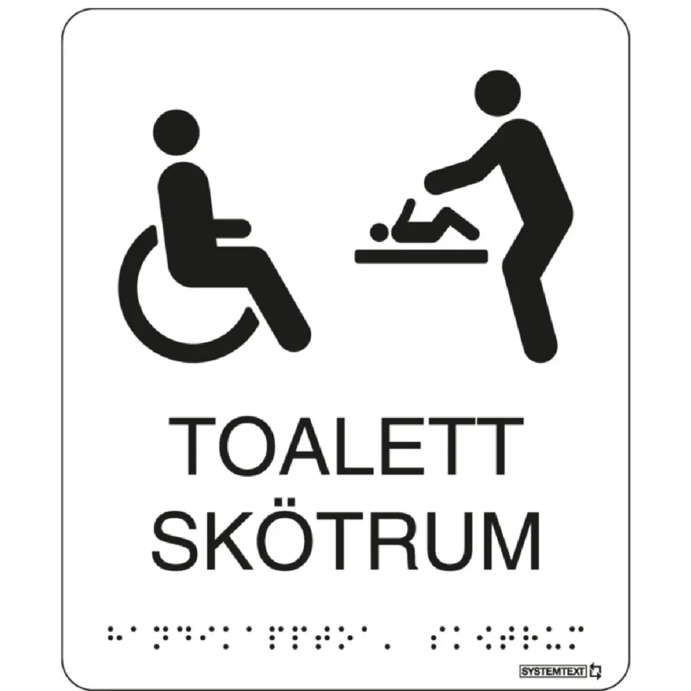 Taktil skylt "Skötrum/handikapptoalett" vit