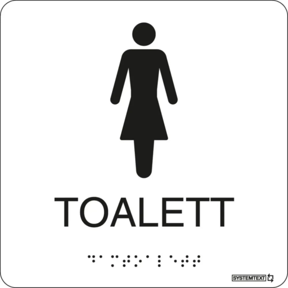Taktil skylt "Toalett Dam" Vit