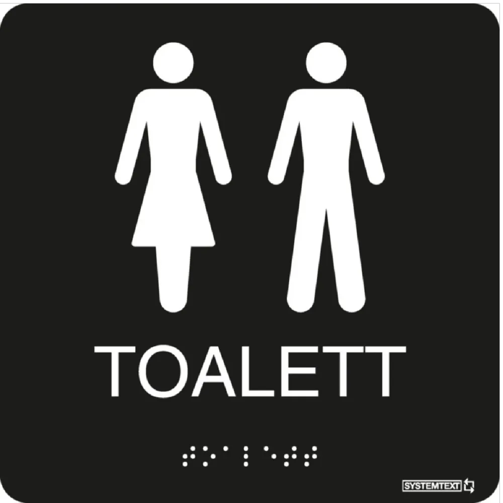 Taktil skylt "Toalett Dam/Herr" Svart