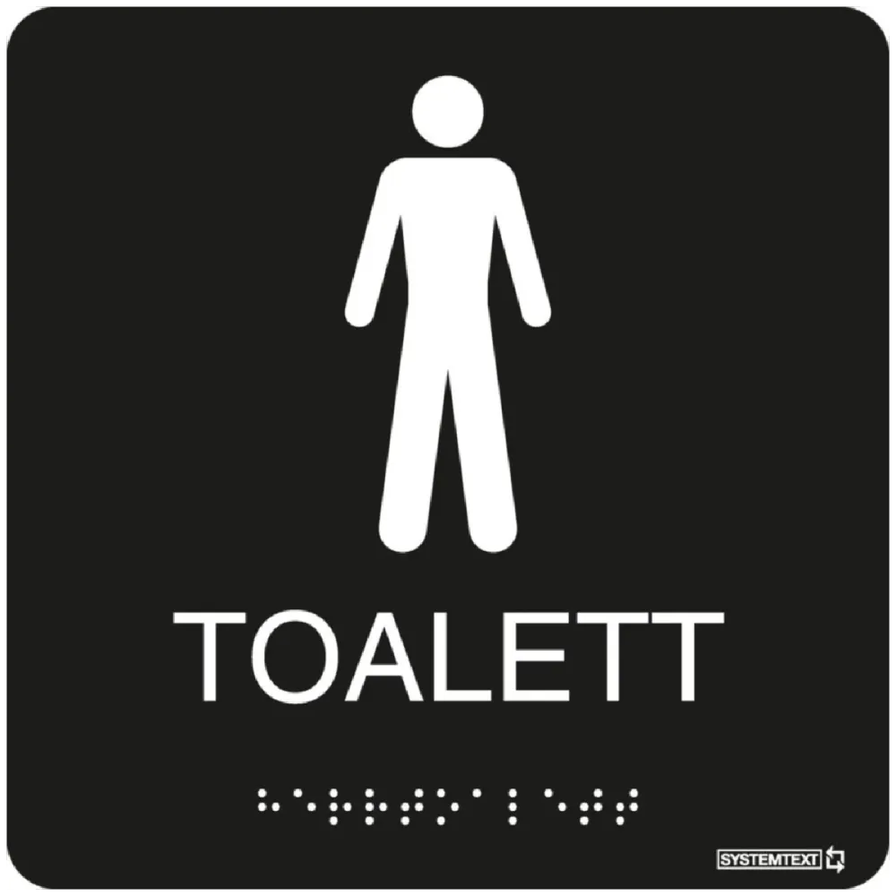 Taktil skylt "Toalett Herr" Svart