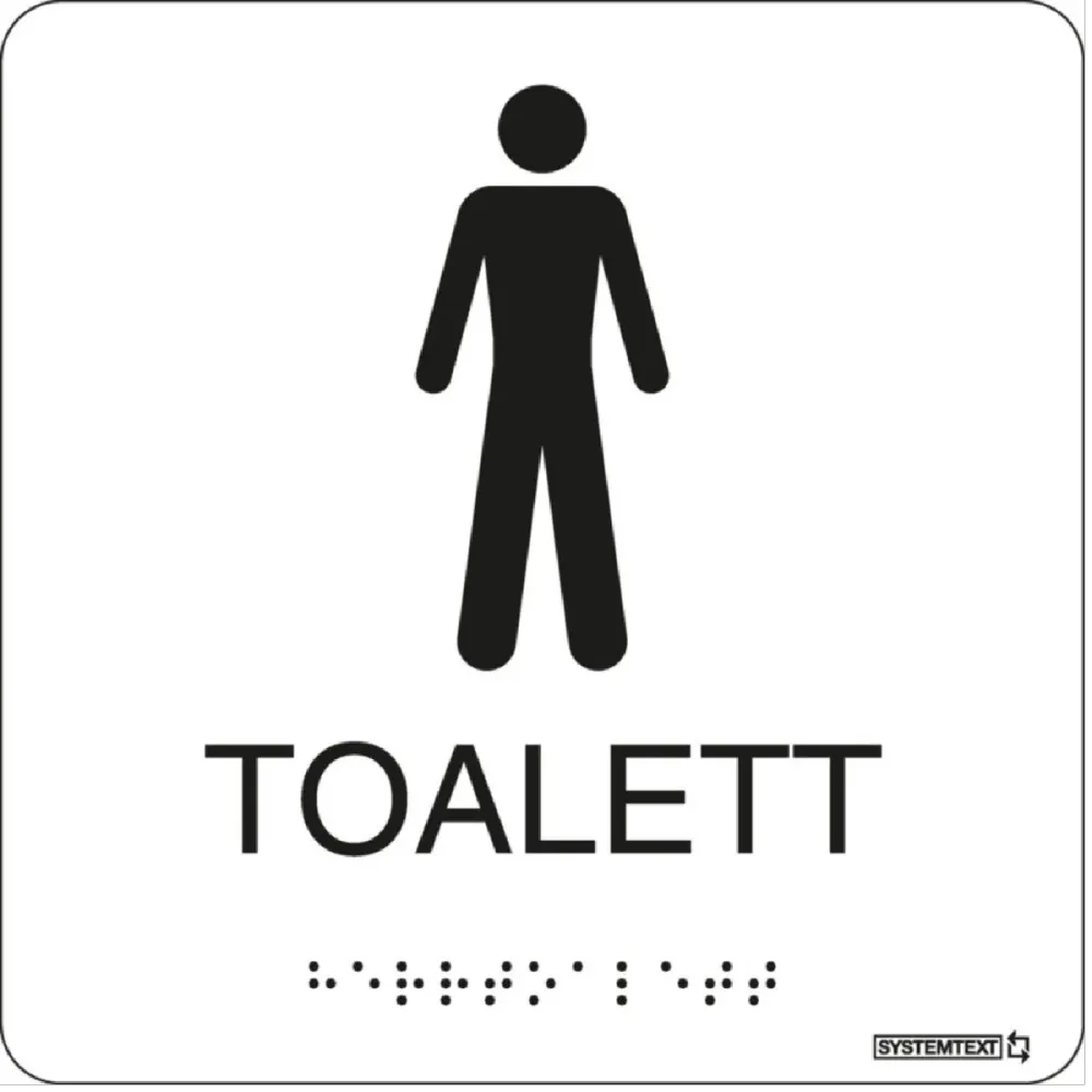 Taktil skylt "Toalett Herr" Vit