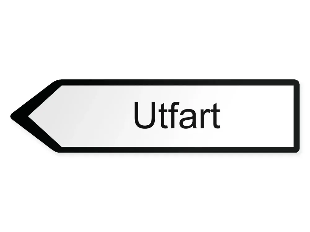 Utfart Pilskylt – vänster, 60 x 15 cm