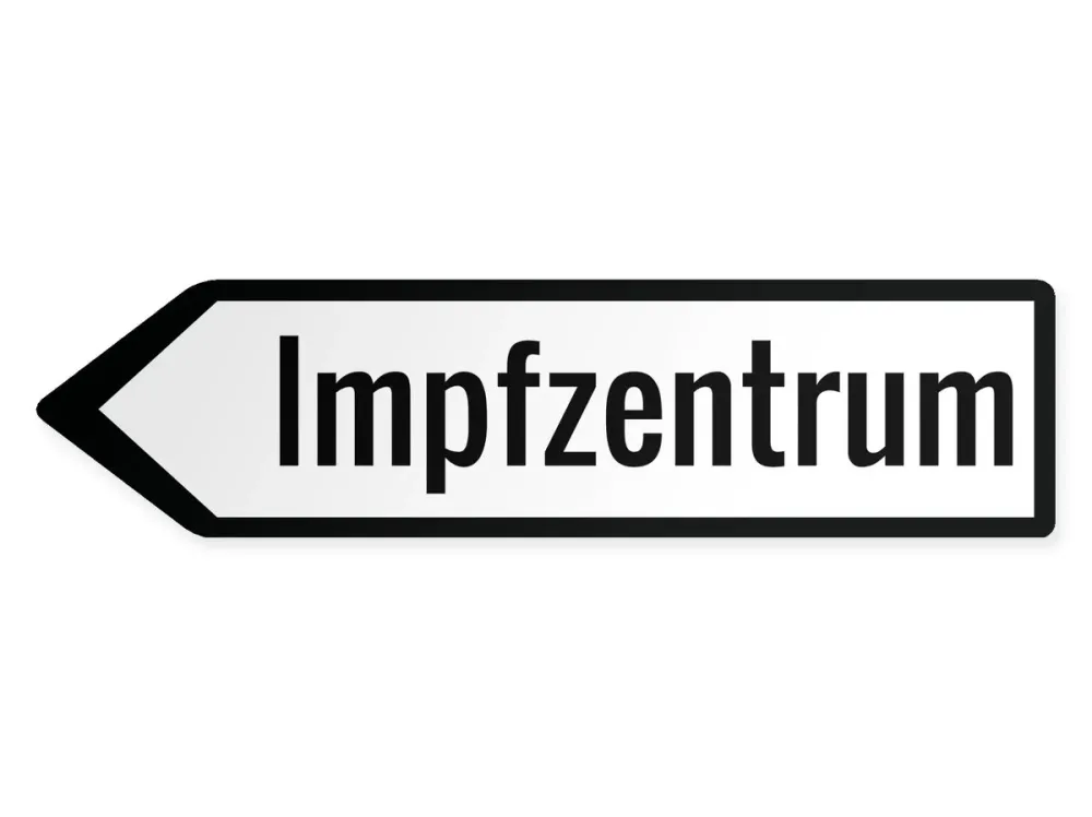 Wegweiser Impfzentrum Links, 60 x 15 cm