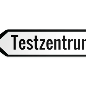 Wegweiser Testzentrum Links, 40 x 10 cm