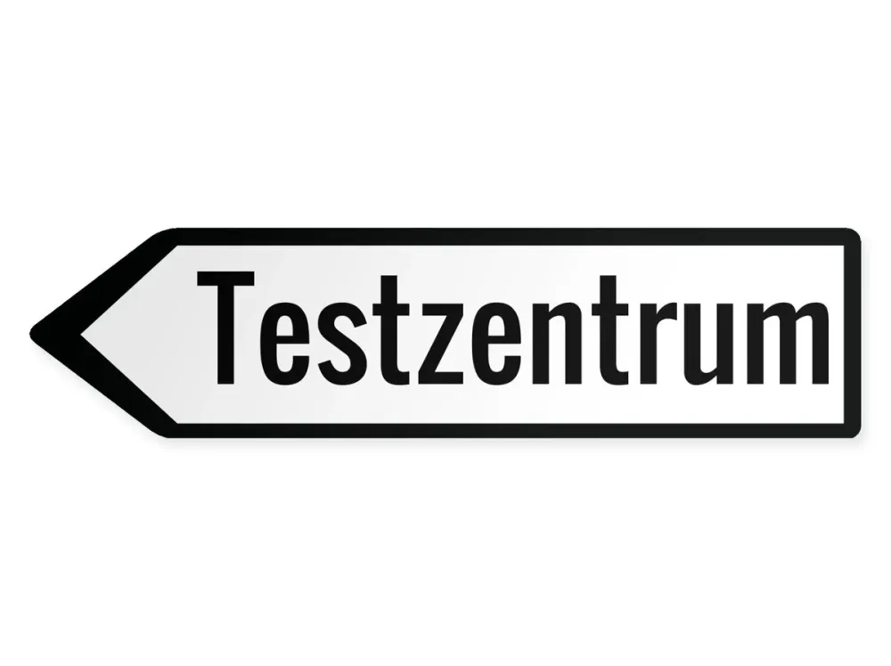 Wegweiser Testzentrum Links, 40 x 10 cm