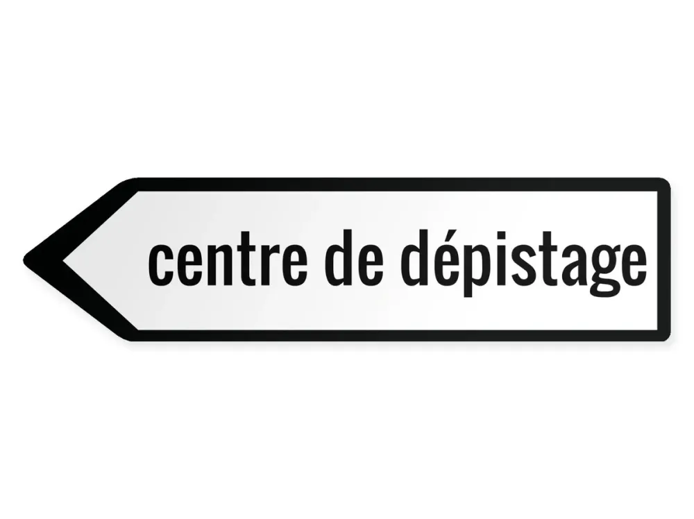 Wegweiser Testzentrum Links, 40 x 10 cm