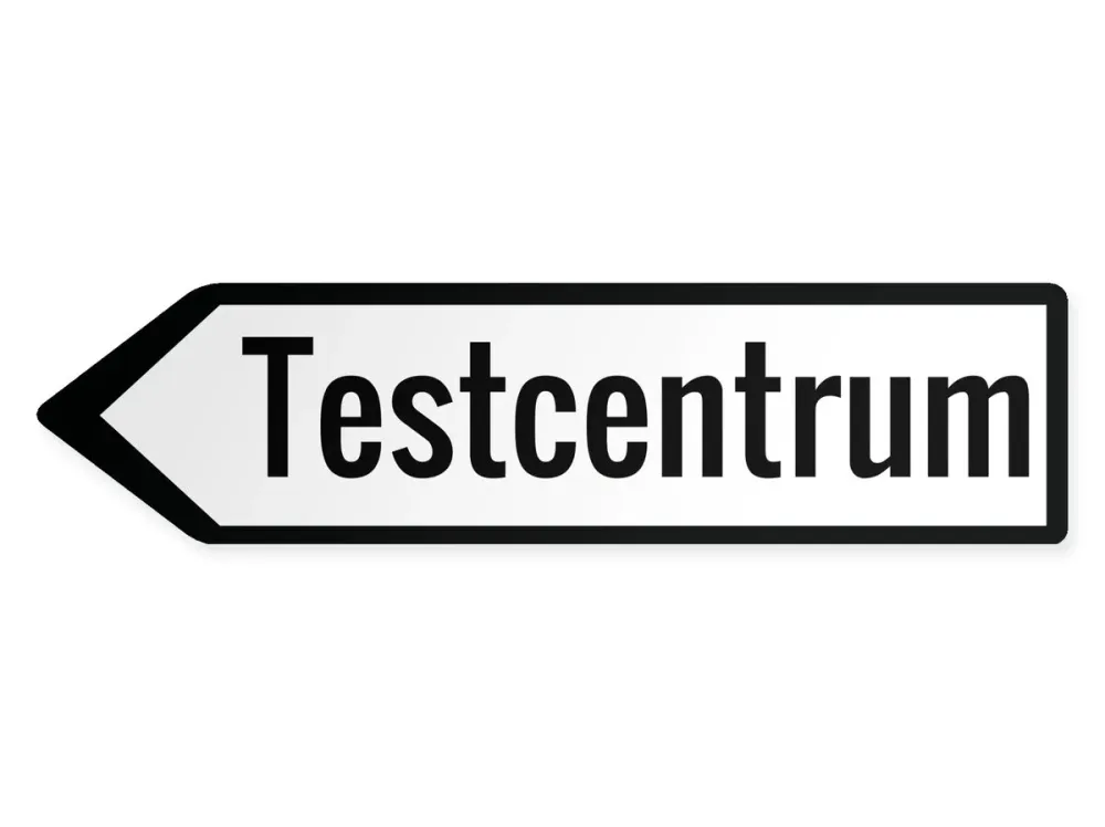 Wegweiser Testzentrum Links, 40 x 10 cm