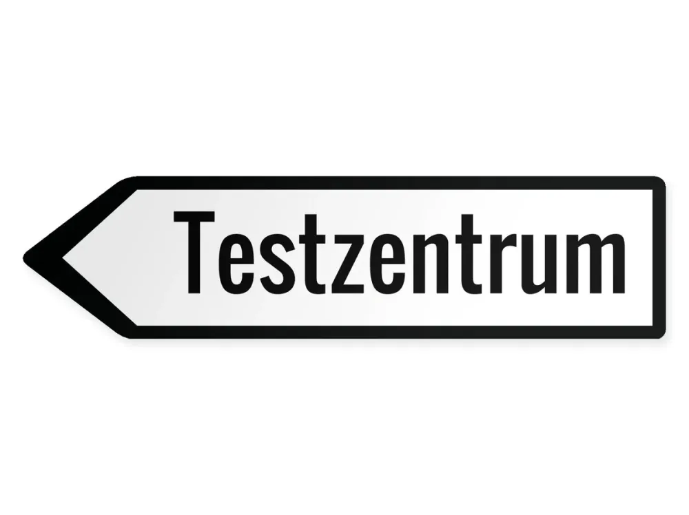 Wegweiser Testzentrum Links, 80 x 20 cm