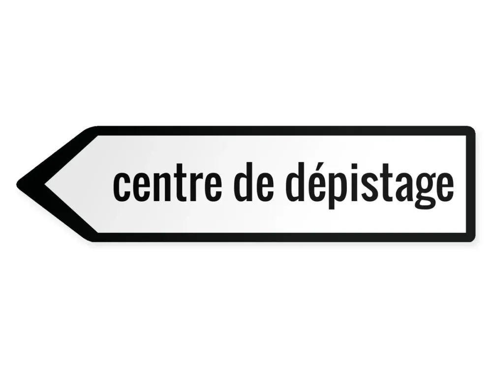 Wegweiser Testzentrum Links, 80 x 20 cm