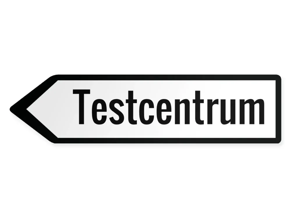 Wegweiser Testzentrum Links, 80 x 20 cm