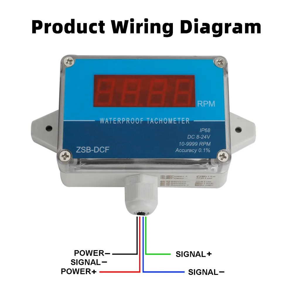 DC 8-24V Hall TACHOMETER Digital LED Motor Hastighetsmätare IP68 Vattentät