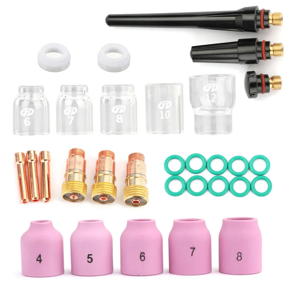 31st Tig Welding Torch Stubby Gas Lens #12 Pyrex Glass Cup Kit för WP-17/18/26