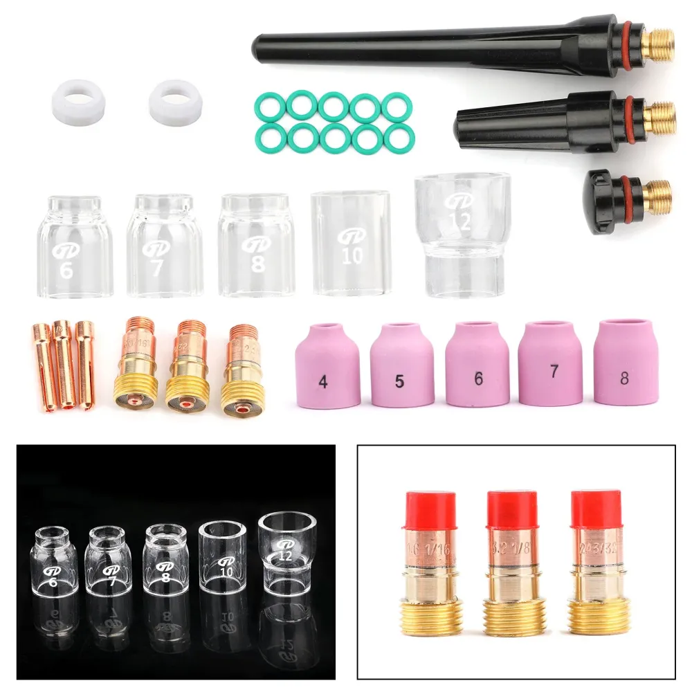 31st Tig Welding Torch Stubby Gas Lens #12 Pyrex Glass Cup Kit för WP-17/18/26