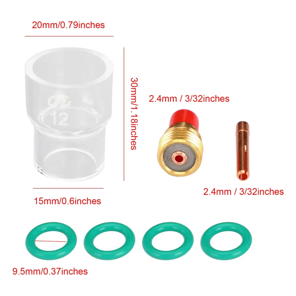 7st TIG Svetsfackla Stubby Gas Lens Pyrex Glass Cup Kit för WP-9/20/25