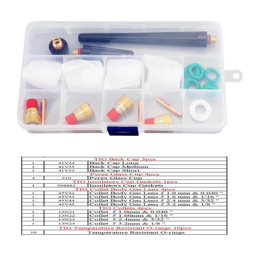 Tig Gas Lens Collet Body Pyrex Cup Kit WP 9 20 25 TIG Svetsfackla 26st