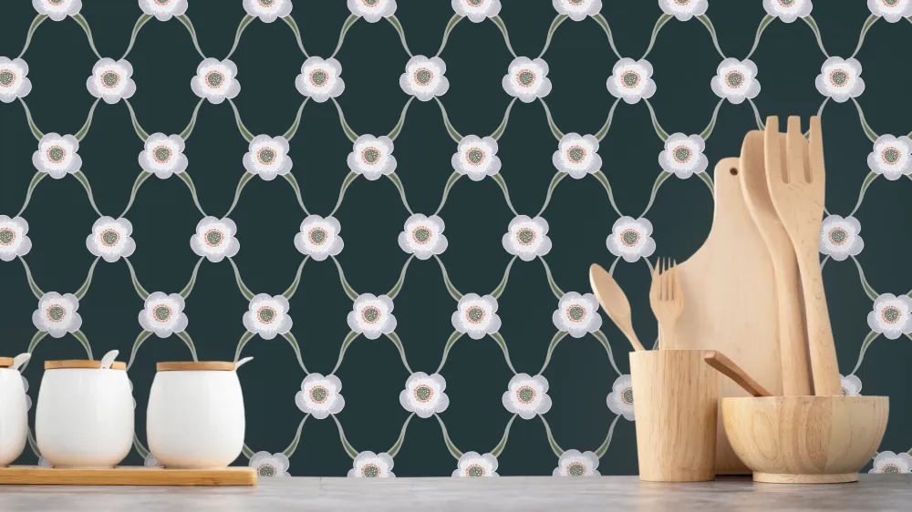 Reveal Elin - Mörk - Romantisk tapet med geometriskt mönster