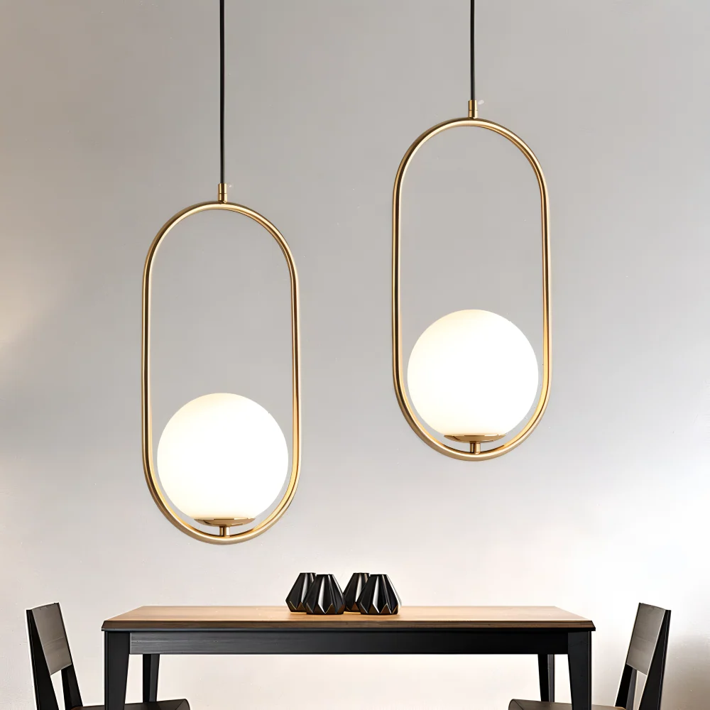 Eclipsera – Minimalist Guld Ellips Pendellampa med Glaskula