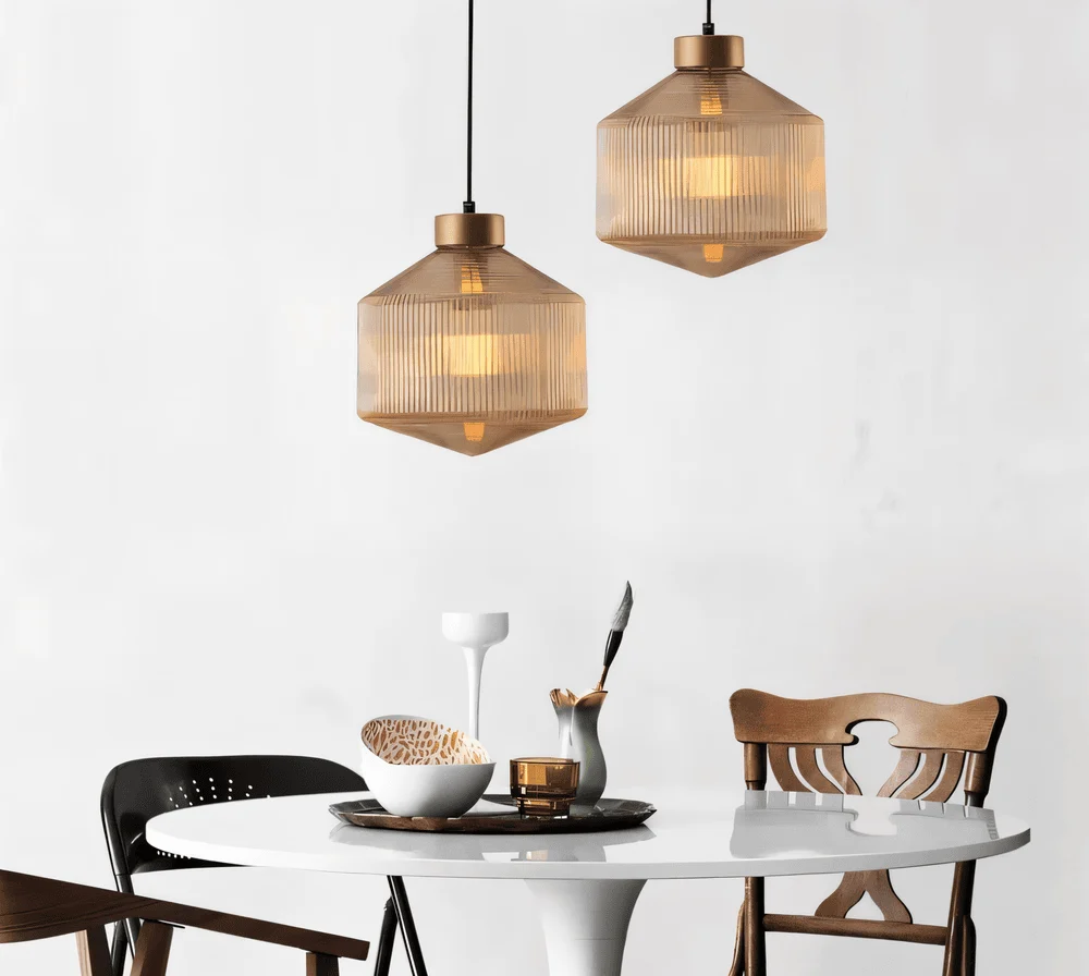 GeomGlass Taklampa - Gammaldags Rökgrå och Bärnstensfärgad Taklampa med Ribbor 25cm