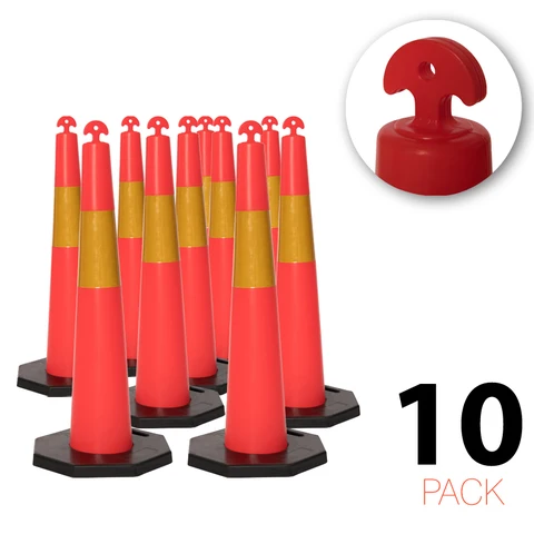 (10-pack) Flexibarrier T-Top Vägkon med 8 kg bas + 500 m avspärrningsband – 115 cm