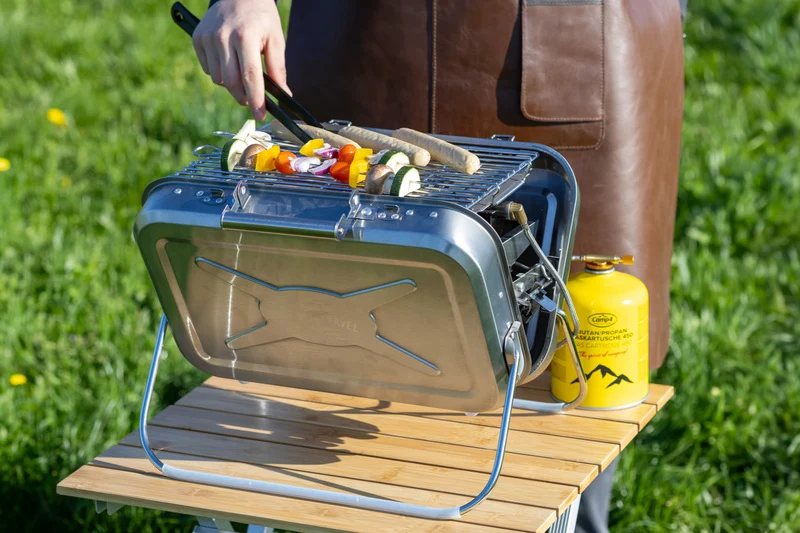 Gasgrill i rostfritt stål för resväska