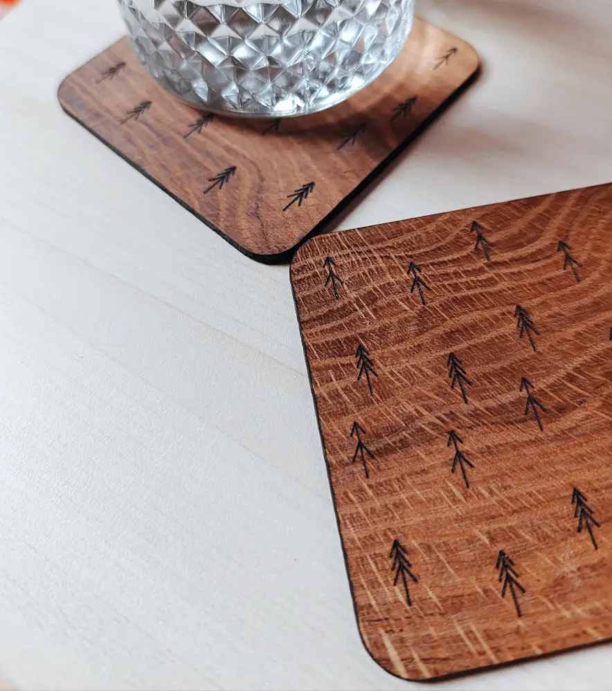 Glasunderlägg "Träsorter"