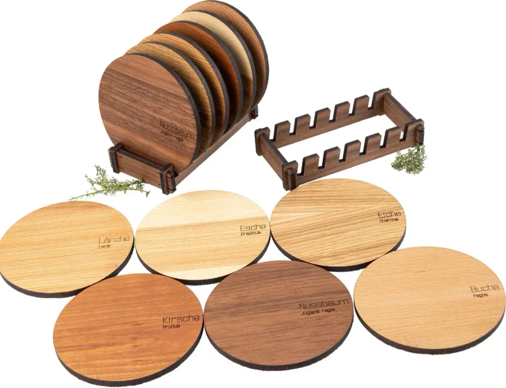 Glasunderlägg "Träsorter"