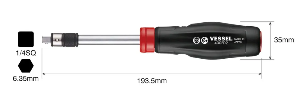 VESSEL 2WAY skruvmejsel med bits och hylsor flexibel design 400PD2 Japan