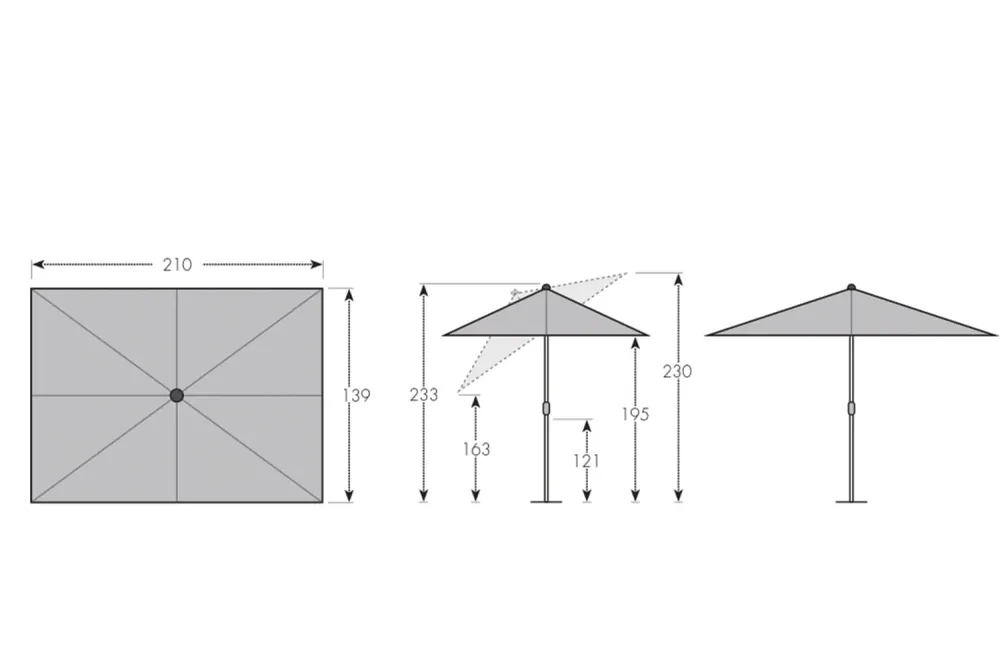 Active parasoll med auto tilt 210 x 140 cm Anthracite