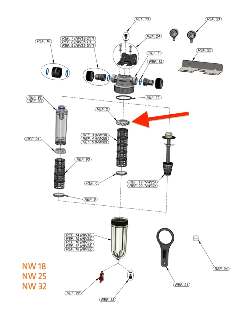 Centrifugaltopp till Cintropur NW 25 & NW 32