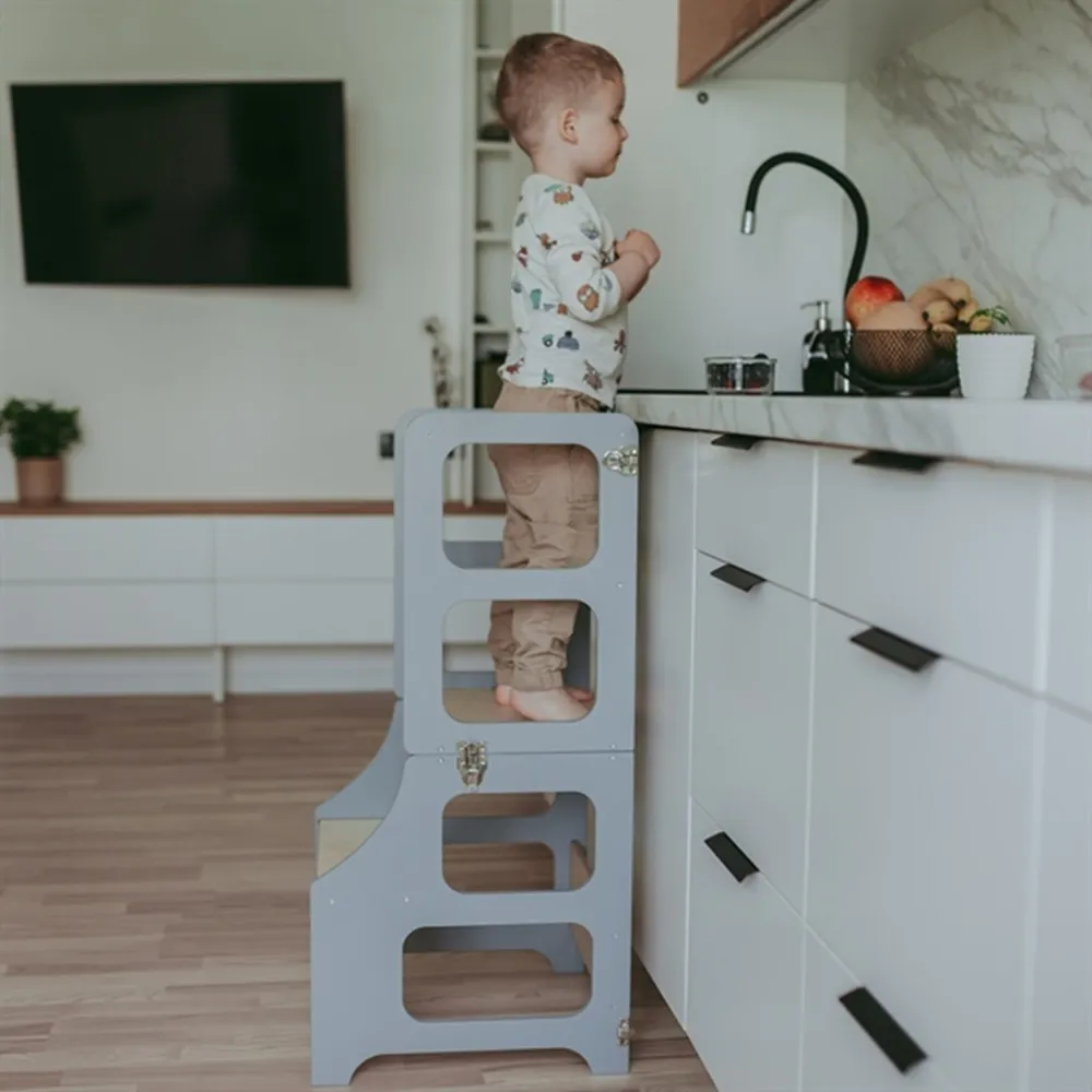 Duck Woodworks Foldable Kitchen Tower w. Slide Grey