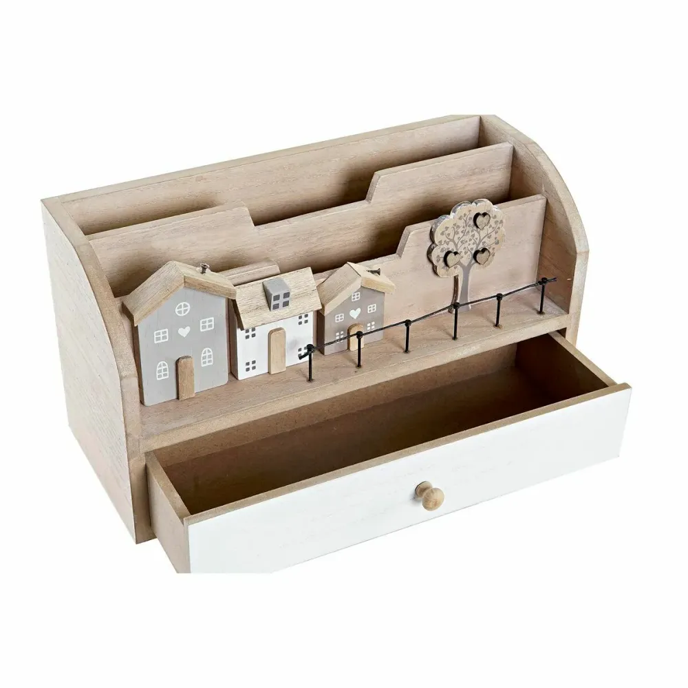 Flerfunktionell förvaring DKD Home Decor Trä MDF 28 x 11,5 x 15 cm Naturell Hus