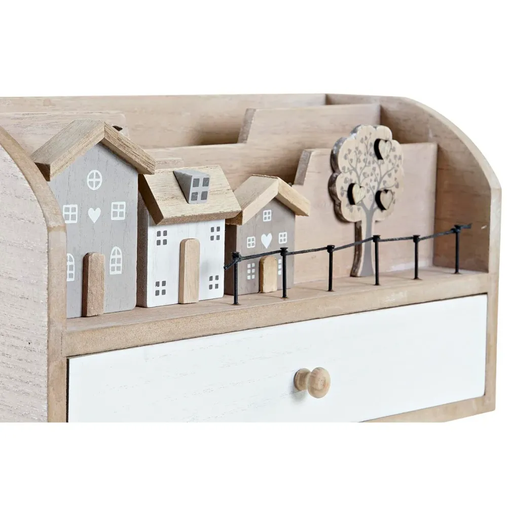 Flerfunktionell förvaring DKD Home Decor Trä MDF 28 x 11,5 x 15 cm Naturell Hus