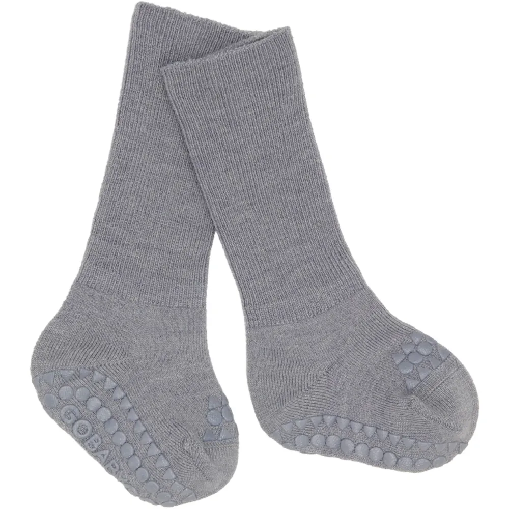 Gobabygo Grey Melange Non-Slip Strumpor I Merino Fårull 17