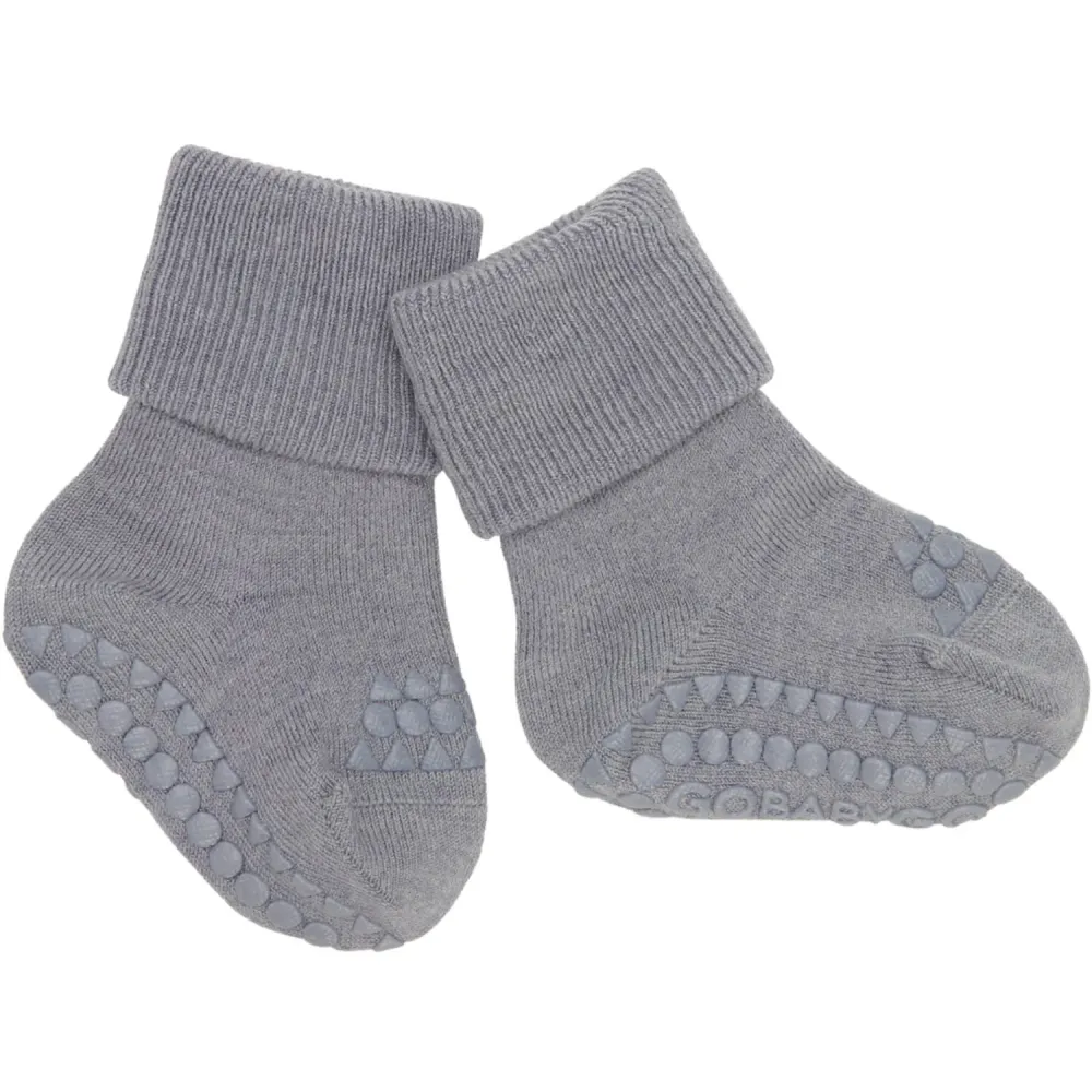 Gobabygo Grey Melange Non-Slip Strumpor I Merino Fårull 17