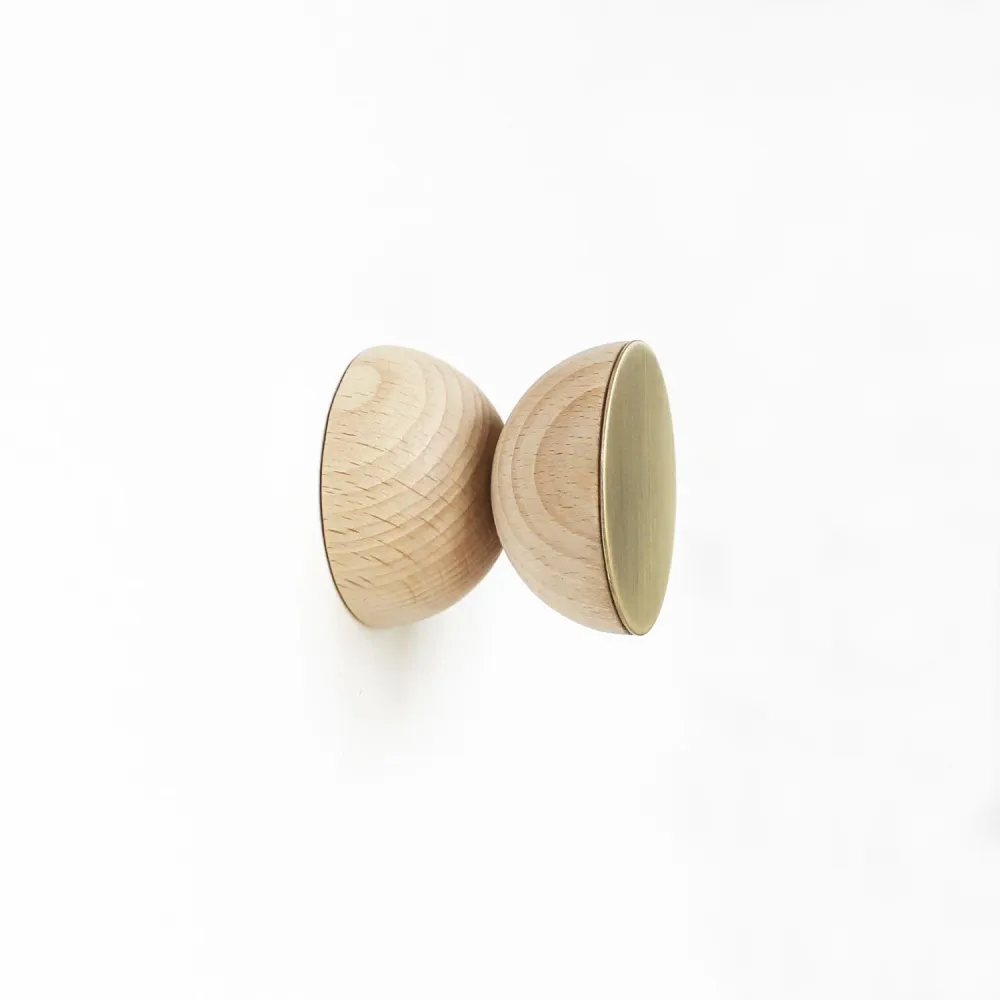 Heavy Duty Beech Wood & Brass Wall Hook / Knob
