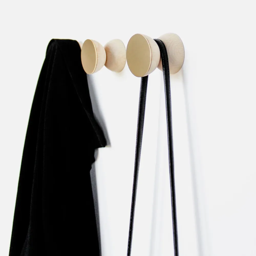 Heavy Duty Beech Wood & Brass Wall Hook / Knob