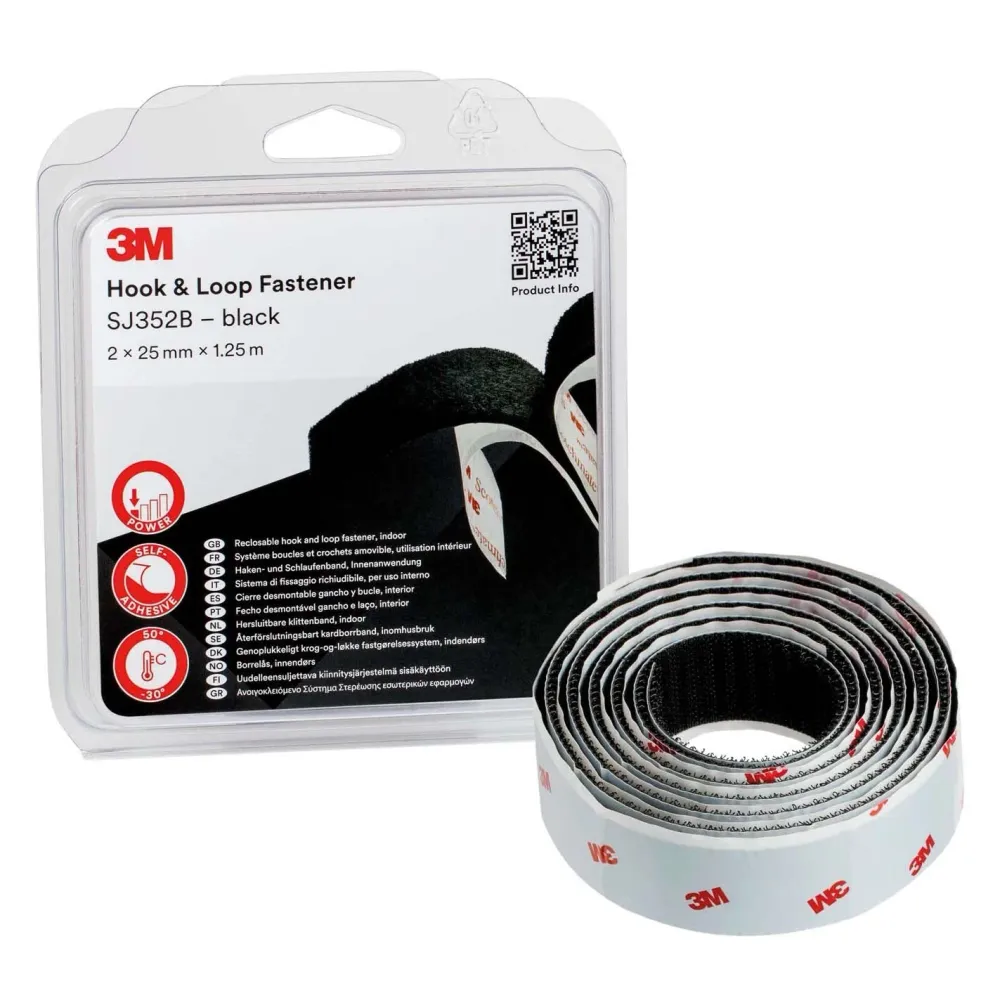 Kardborreband 25 mm x 1,25 meter 3M Vit