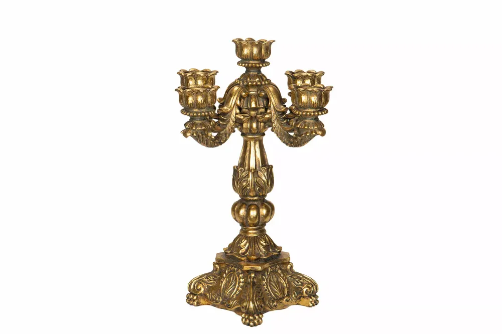 Ljusstake 5-Arm Julie Guld Polyresin 23,5x34cm HH