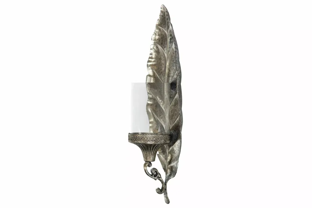 Ljusstake Ljushållare Vägg Löv Antik Sterling 20x11x49cm HH
