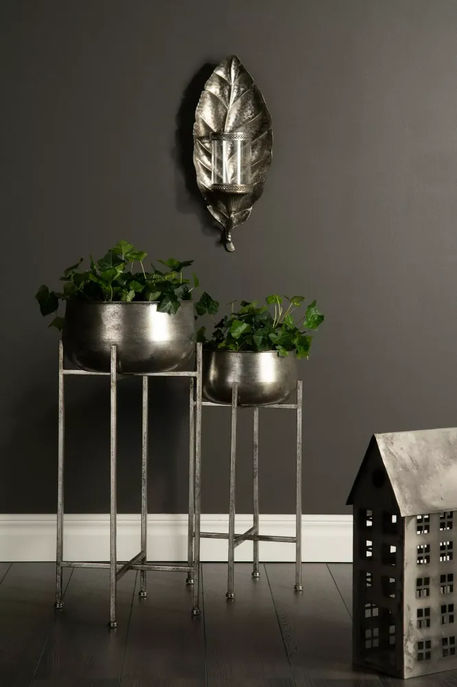 Ljusstake Ljushållare Vägg Löv Antik Sterling 20x11x49cm HH