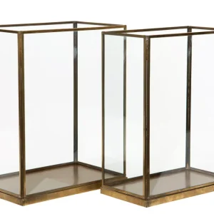 Lykta glas kub golden metal Stor
