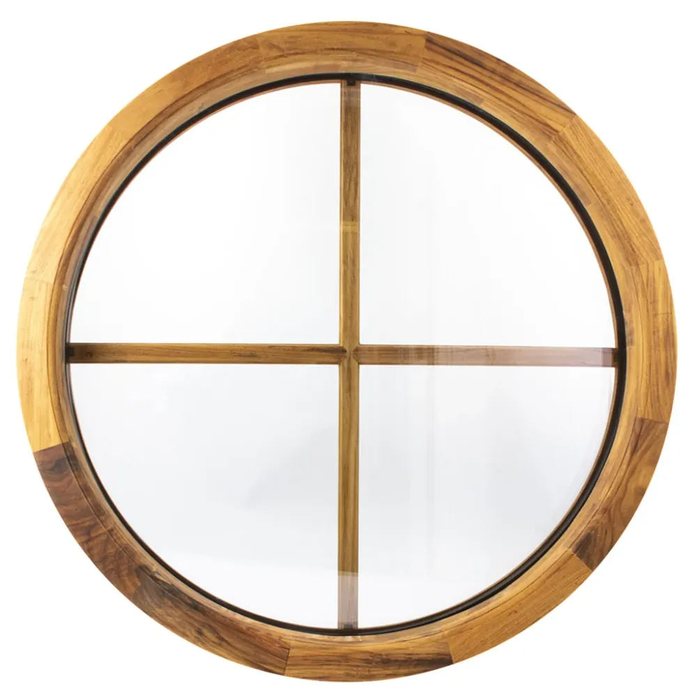 Runt fönster teakwood Ø770 mm isolerglas D415