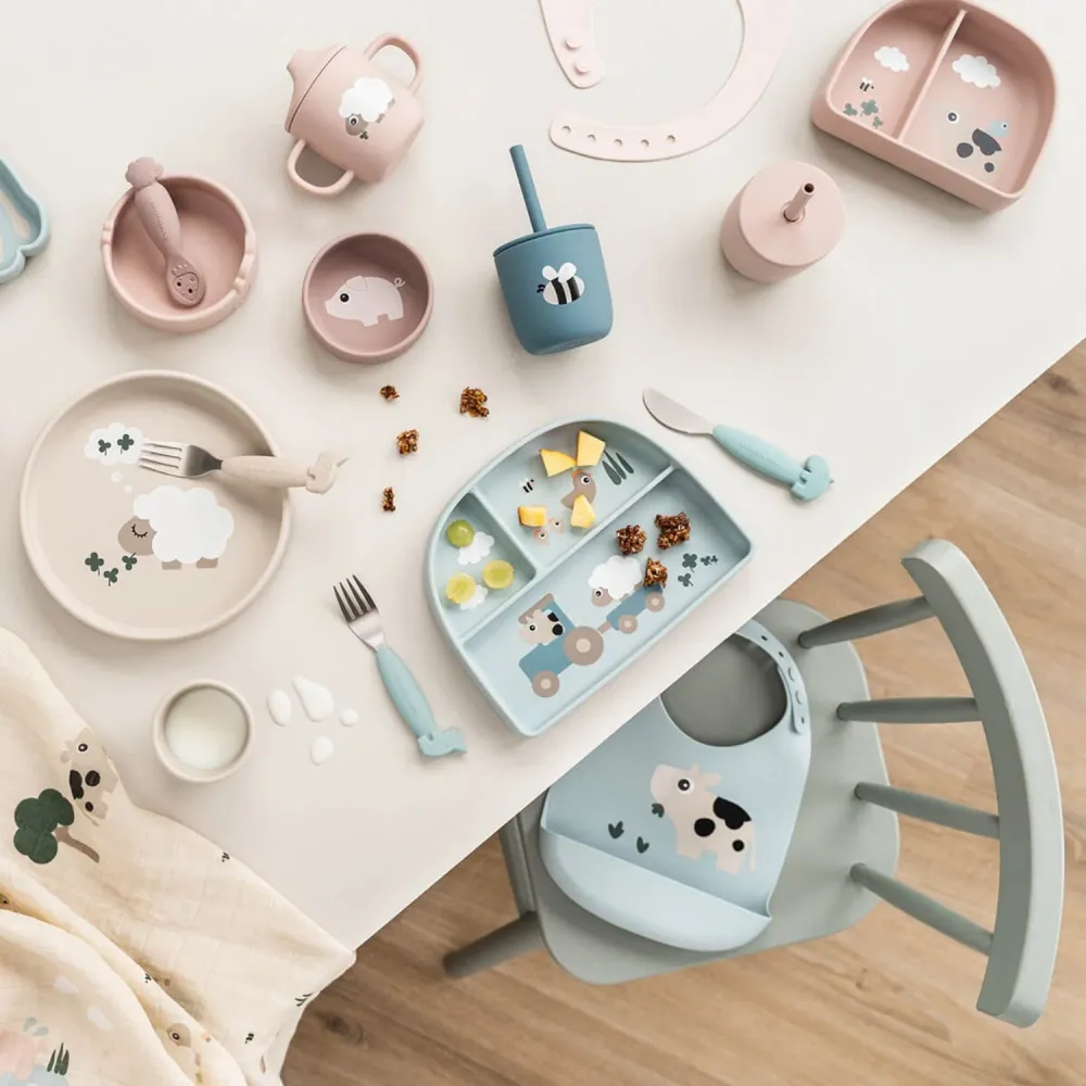 Säkerhetsgodkänd DonebyDeer Tiny Farm Blue Stick&Stay Inddelt Tallrik