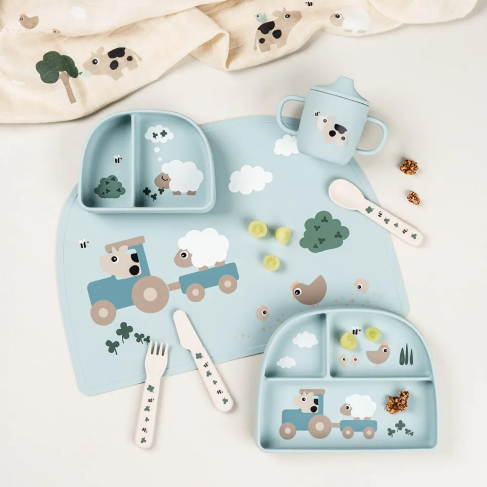 Säkerhetsgodkänd DonebyDeer Tiny Farm Blue Stick&Stay Inddelt Tallrik