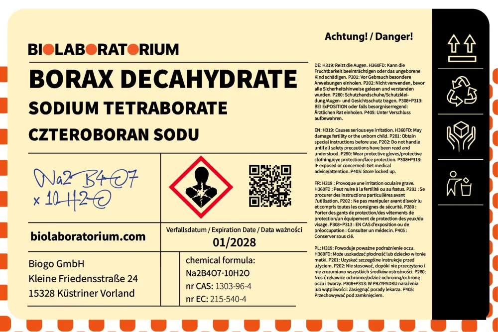Borax Borax Tetraborat av natrium dekahydrat 25 kg BioLaboratorium