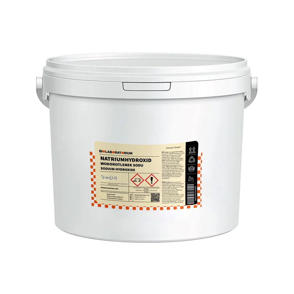 Kaustisk natriumhydroxid NaOH Natriumhydroxidgranulat 5 kg Biolaboratorium