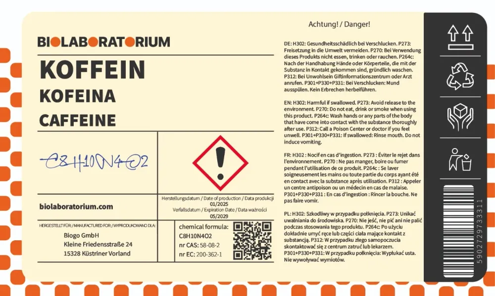 Koffein anhydrat 1 Kg BIOLABORATORIUM