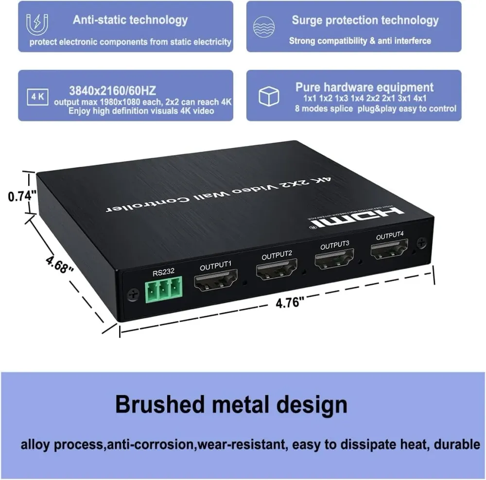 NÖRDIC 4K 2X2 Video Wall Connector HDMI+DVI Input